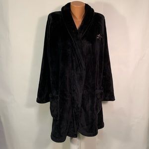 Victoria's Secret plush black embroidered love robe